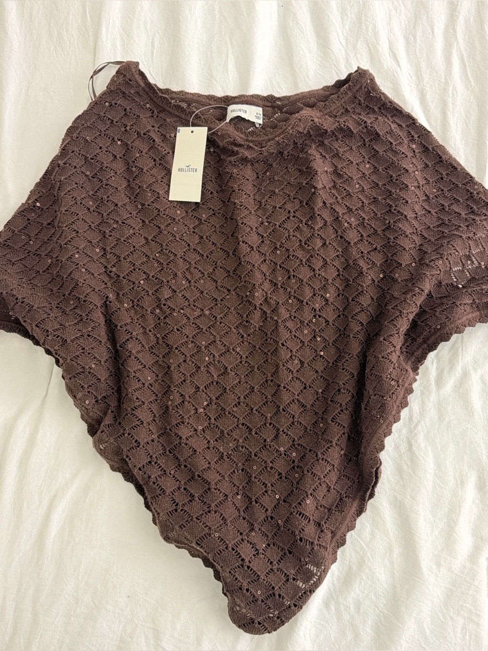 Hollister Brown sequin Crochet poncho